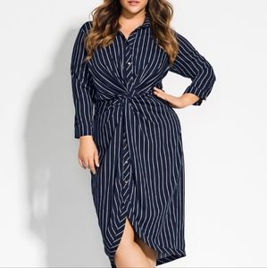 City chic pinstripe dress with knot detail